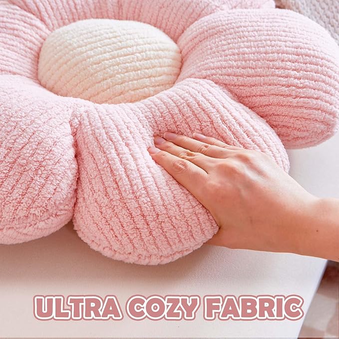 VBGYA Dusty Pink Flower Decorative Throw Pillows, Cute Daisy Shaped Plush Aesthetic Pillow, Soft 14.9" Floor Seat Cushion