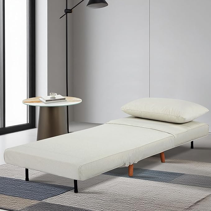 CITTANEO 31" Convertible Sleeper Chair, 3-in-1 Foldable Chair Bed with Pillow, 3-Position Adjustable Backrest, Single Sofa Bed for Apartment, Office, Beige