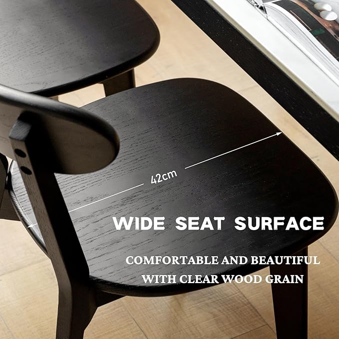 Grewood 100% Solid Oak Wood Dining Chairs,Mid Century Modern Dining Chairs with Rounded Backrest,Kitchen,Dining Room Chairs Set of 1/2/4 (1, Black Color)