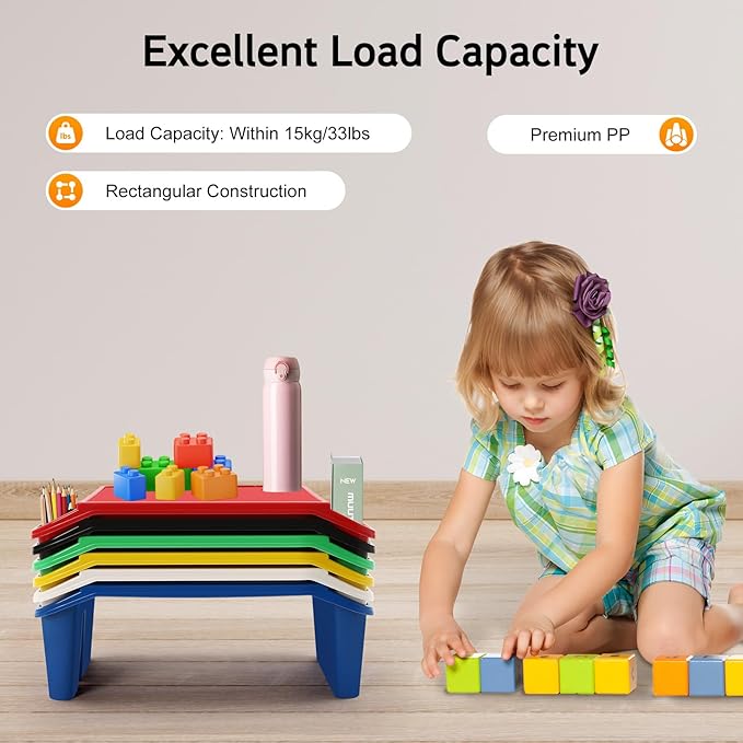 Mind Reader Kids Lap Desk, 6 PCS Kids Lap Desk Bulk Tray Lap, Portable Activity Tray with Side Storage, Stackable Plastic Desk Table for Students Drawing, Snacks, Study (Colorful, Small)