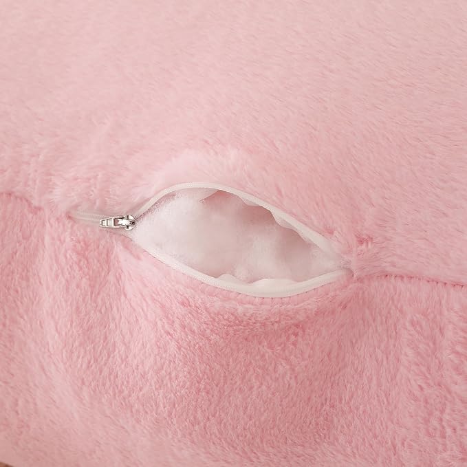 PAJEO Reading Pillow for Sitting in Bed, Large Backrest Reading Pillow with Arm Rest,Back-Rest Support Cushion for Sit Up on Couch, Sofa, and Floor, Dorm Essentials (Pink Faux Fur, Standard(17"))
