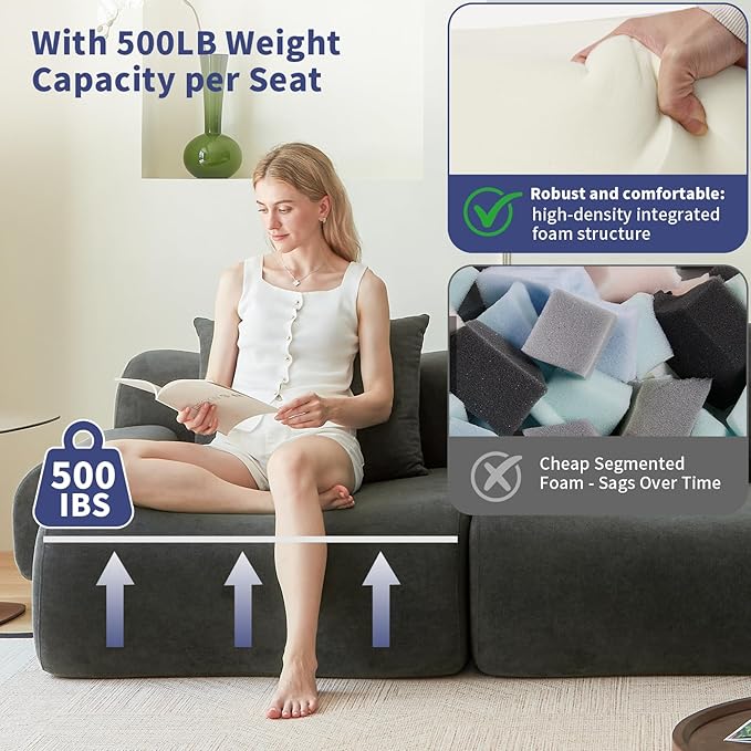 Cloud Couch Sectional,114"-Boneless Couch in a Box,Upholstered Couches for Living Room Bedroom with L-Shape Chaise,Modern Comfy Sofa-Cool Gray Couches,No Assembly Required