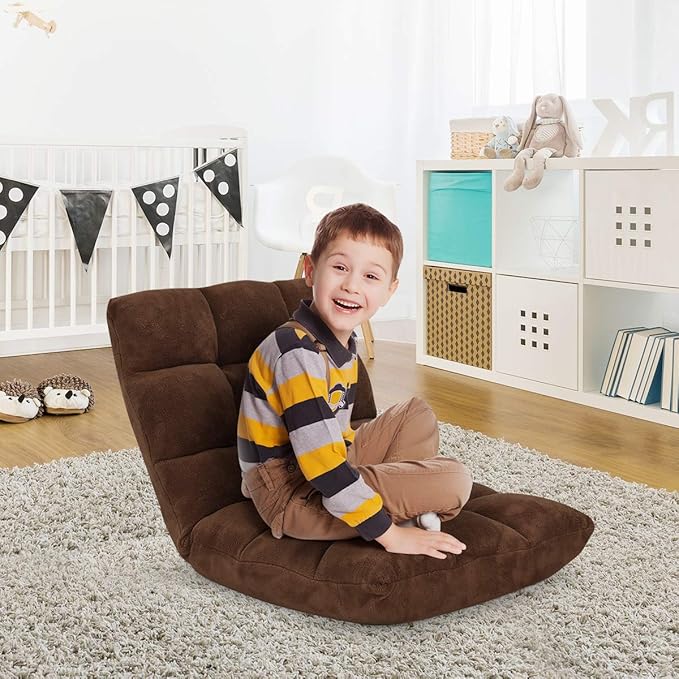 GOFLAME 14-Position Folding Floor Chair, Padded Gaming Lazy Sofa Chair with Adjustable Backrest, Couch Recliner, Sleeper Bed Lounge Chair for Reading, Gaming, Meditating (Brown)