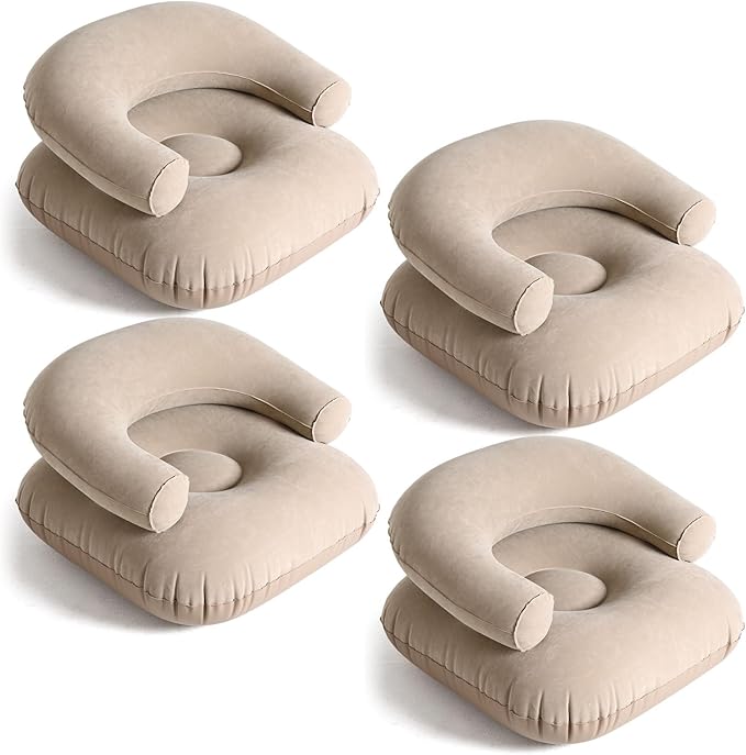 Threehoney 4 Pcs Inflatable Lounge Chair Deck Chair Lazy Sofa, Blow Up, Folding, Portable Couch for Home, Office Balcony, Floor Seating (Beige)