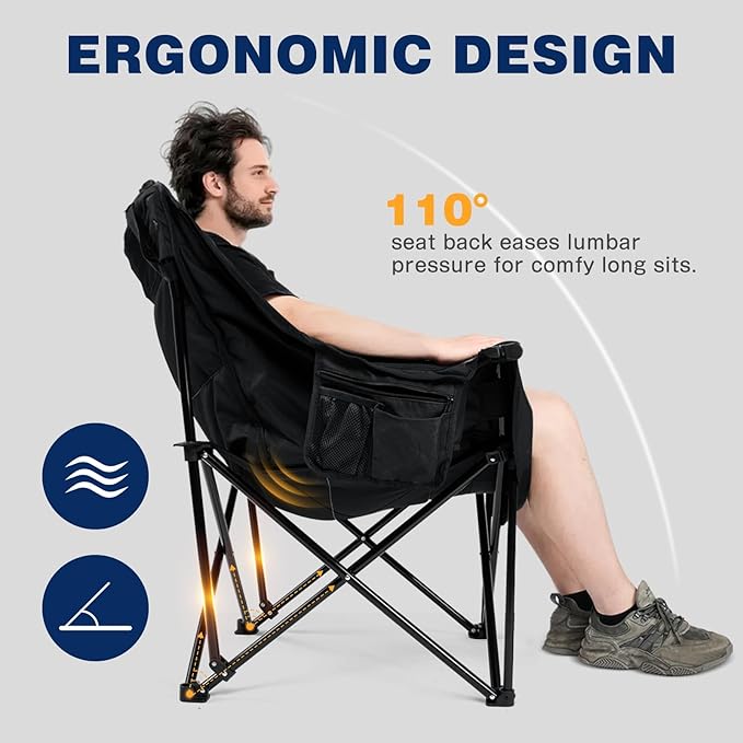 apollo walker Heated Oversized Camping Chair - Extra Wide Heavy Duty Padded Folding Camping Chairs for Adults with Adjustable Heating, Cooling Bag, Side Pocket, Cup Holder and Carry Bag