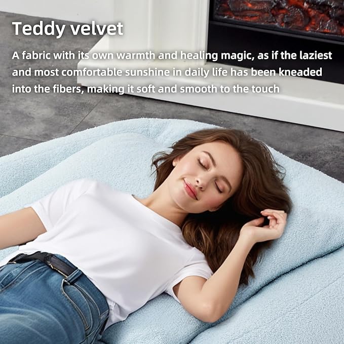 Versatile Light Blue Folding Sofa Chair with 5 Adjustable Positions - Perfect Plush Floor Lounge Chair for Gaming & Relaxation
