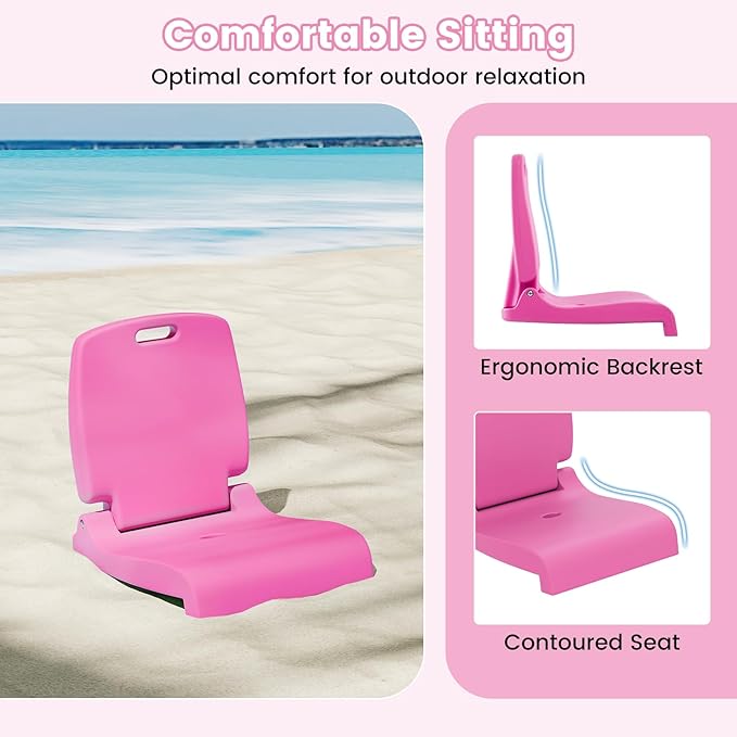 Goplus Poolside Chair for Edge of Pool, Foldable Portable Flip Seat w/Back Support & 2 Handles, Lightweight Outdoor Camping Chair for Stadium, Tailgating, Fishing, Boats, Beach (Pink, 2 Packs)