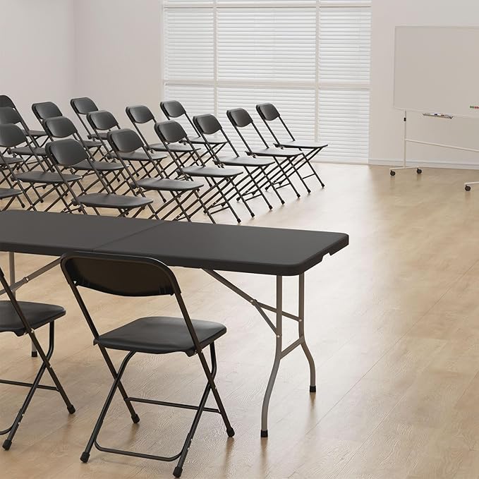 Folding Chairs 10 Pack, Heavy-Duty Plastic Foldable Chairs with Sturdy Metal Frame, 350 lbs Capacity, Stackable Portable for Weddings, Parties, Office, Indoor, Outdoor Events, Black