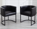 VESCASA Faux Leather Upholstered Dining Chairs with Barrel Back, Modern Padded Restaurant Chairs with Black Metal Frame for Kitchen, Dining Room, Set of 2, Black
