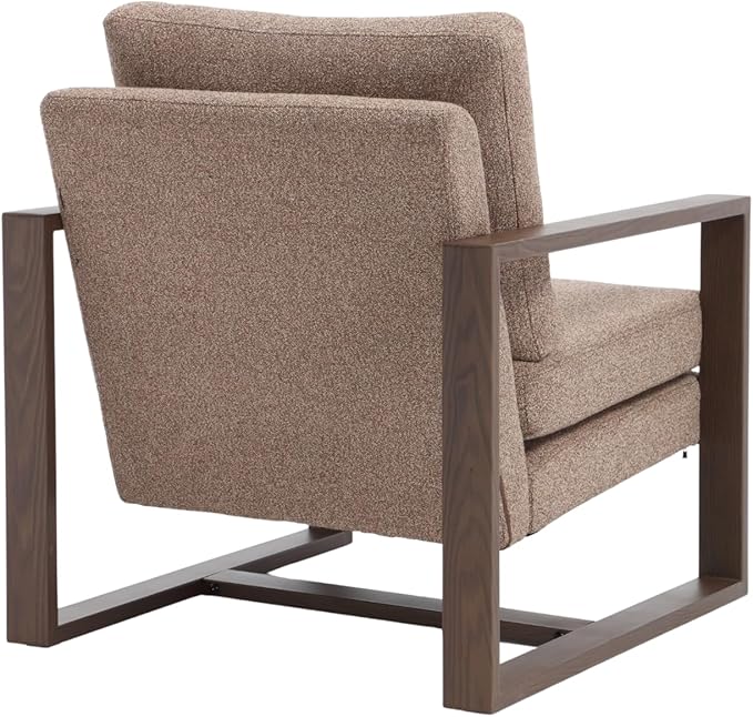 Modern Linen Accent Chair for Living Room Bedroom Mid Century Armchairs with Metal Frame, Upholstered Office Accent Chairs Comfy Waiting Room Chairs with Metal Frame, Espresso Brown