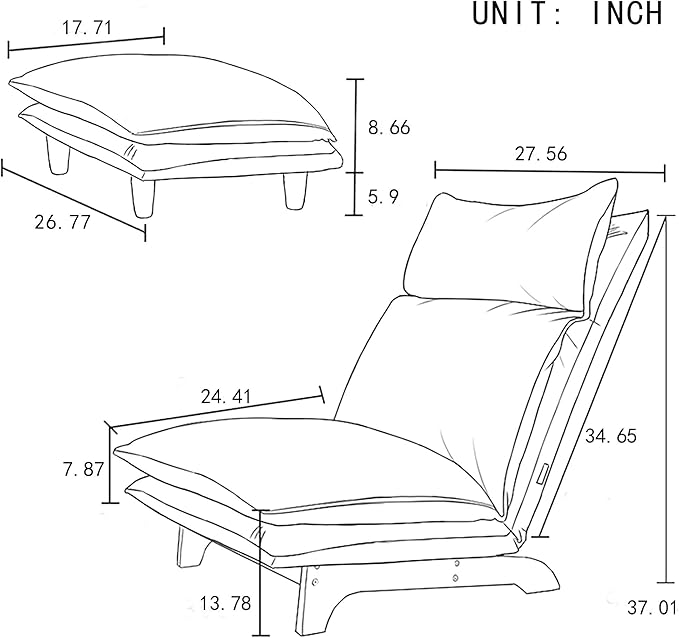 Floor Chair Single Lazy Sofa Leisure Balcony Reclining Japanese Tatami Adjustable Recliner with Ottoman for Living Room, Bedroom, Indoor Use (Stacked Footstool, Blue)