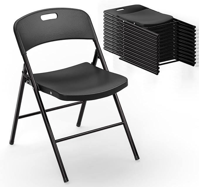 VINGLI Folding Chairs, Plastic Foldable Chair, Capacity up to 350 lbs, Portable Seating for Indoor Outdoor Events Parties Camping Work School Commercail (12, Black)