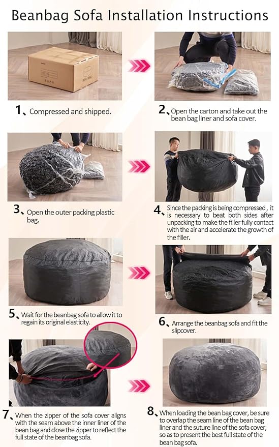 5FT Big Bean Bag Chairs for Adults Bean Bag Chairs with Filler Soft and Comfortable Memory Foam Chair Giant Bean Bag Chair, Adult Living Room, Suitable for Bedroom, Dormitory Gaming (Apricot)