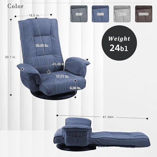 360 Degree Swivel Floor Chairs for Adults, Gaming Floor Chair with Back Support, 14 Angles Adjustable Comfortable Floor Lounge Chair Folding Video Game Chairs Office Bedroom 201(Blue)