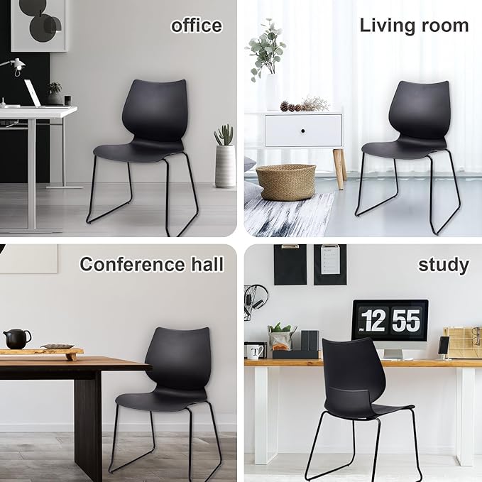 Stacking Chairs, Stackable Waiting Room Chairs, Conference Chair with Back & Church Chairs No Wheels with Metal Legs, Suitable for Offices Conference Training Waiting Room Set of 4, Black