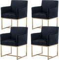 BESTANO Set of 4 Upholstered Velvet Dining Chairs with Armrest, Mid Century Modern Accent Armchairs, Modern Kitchen & Dining Room Chairs with Gold Frame, Black