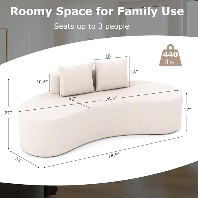 Giantex 78.5" Sofa Couch, Upholstered Loveseat with 2 Cozy Pillows, Low Backrest & Padded Seat, Anti-Slip Bottom, No Assembly, Modern Floor Couch for Living Room, Bedroom (Beige)