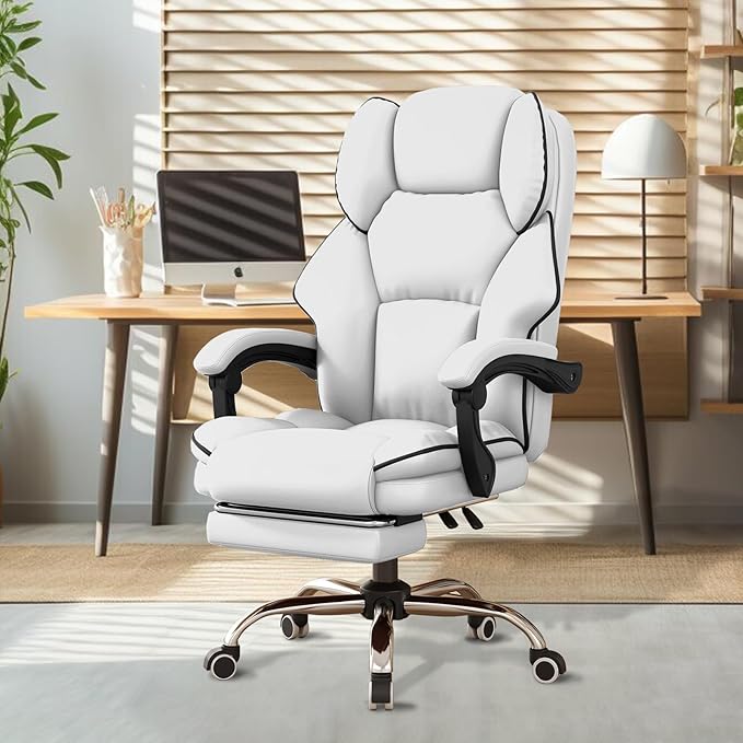 HDHNBA Office Chair High Back Executive Desk Chair Computer Gaming Chair with Foot Rest Swivel Work Chairs Ergonomic Leather Office Chairs