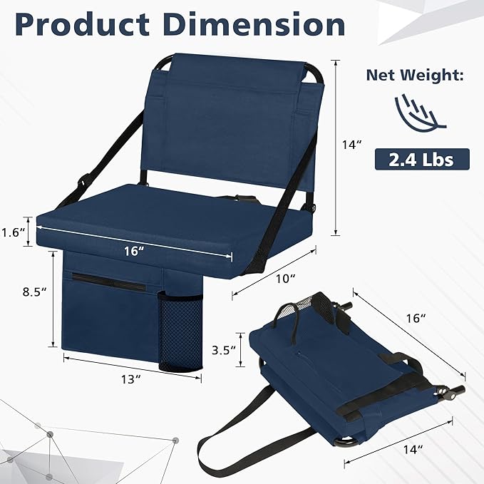 Stadium Seat for Bleachers with Back Support and Wide Padded Cushion Stadium Chair - Includes Shoulder Strap and Cup Holder