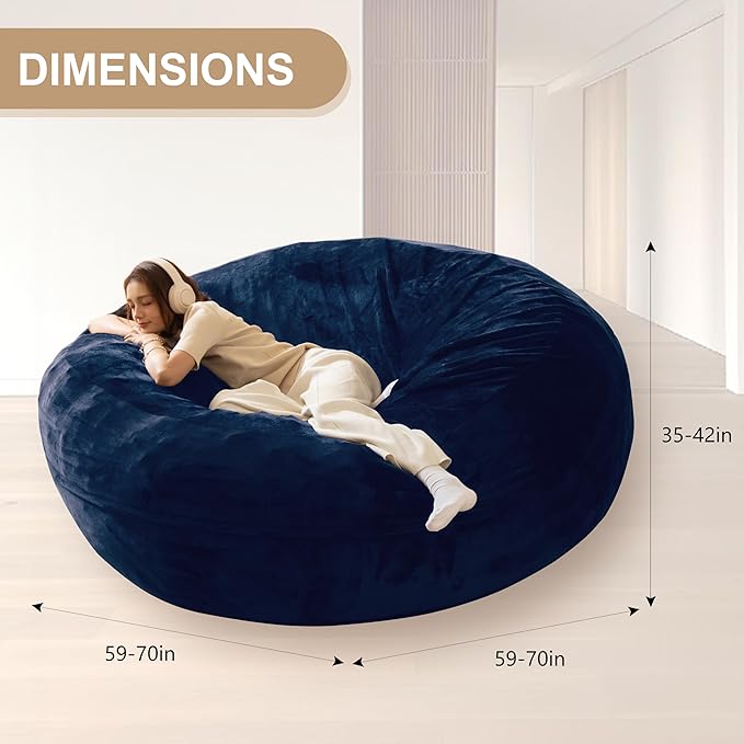Bean Bag Chair for Adults, Floor Bean Bags Offers Ample Space for Adults,Memory Foam Giant Bean Bags,Lounger Versatile Design Suits Any Room,Movie Nights,Reading(Blue,6FT)