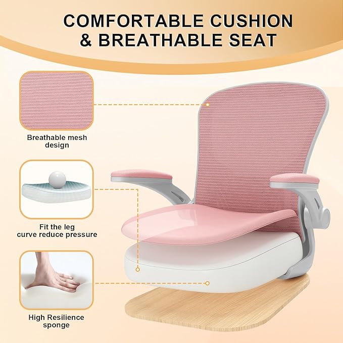 Synorla Office Chair, Ergonomic Desk Chairs 330LBS Capacity High Back Mesh Computer Chair with Flip-up Armrests, Comfy Work Chair with Adjustable Lumbar Support,Gray Pink, One Size