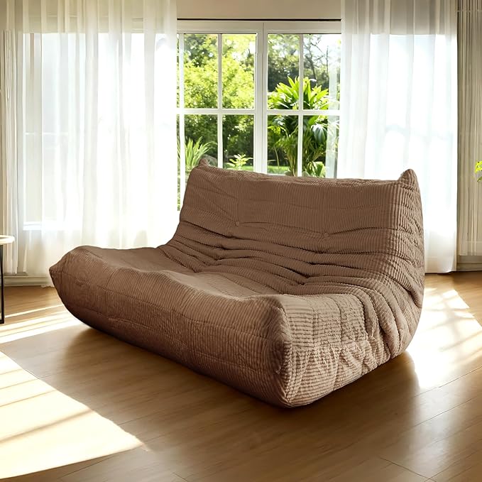 Fireside Loveseat Mid-Century Armless Sofa — Twin-Size Floor Lounger in Soft Premium Corduroy, Foam-Filled Accent Chair for Living Room or Bedroom (Brown, Two Seater)