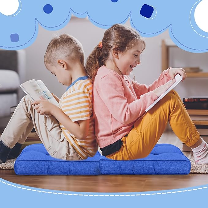 Fumete 8 Pcs Square Floor Pillows for Kids and Adult 16''x16'' Flexible Seating Floor Cushion for Classroom Multicolor Meditation Cushions for Home Daycare Preschool Yoga Meditation (Blue)