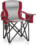 SAILARY Folding Camping Chair Portable Outdoor Heavy Duty Padded Chairs Lawn Chair with Cup Holder, Storage Pocket and Cooler Bag, Supports 450LBS Red