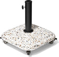 VredHom 45lbs Patio Umbrella Base with 4 Wheels, Square Cobblestone Concrete Stand, Heavy Duty Market Umbrella Stand for Outdoor