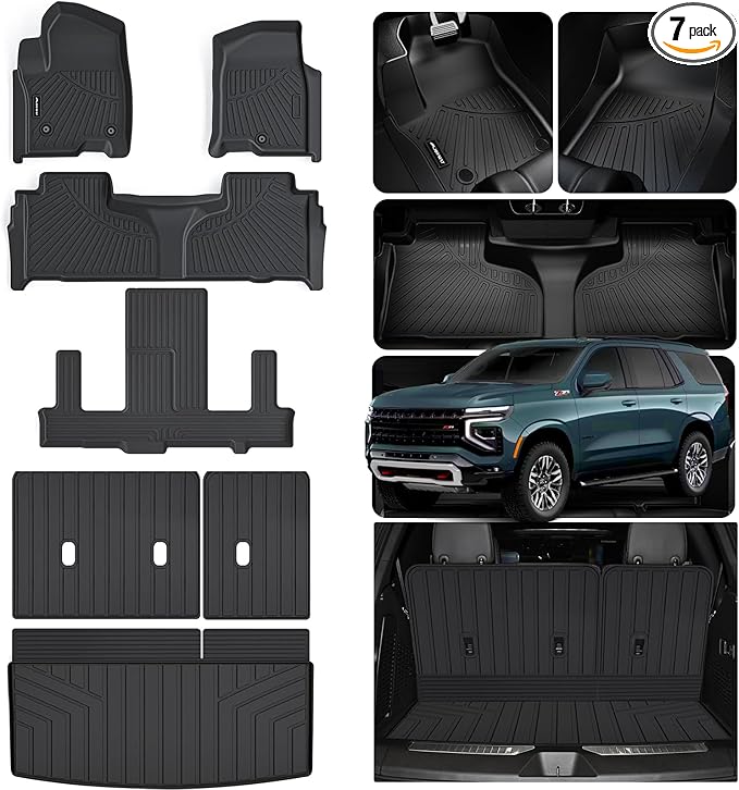 Floor Mats for 2021-2024 2025 Chevrolet Chevy Tahoe/GMC Yukon 7 Seats 2 Row Bucket Seats (Not for XL) & Trunk Mat & Backrest Mat,TPE All Weather Protection Car Full Set Liner Accessories
