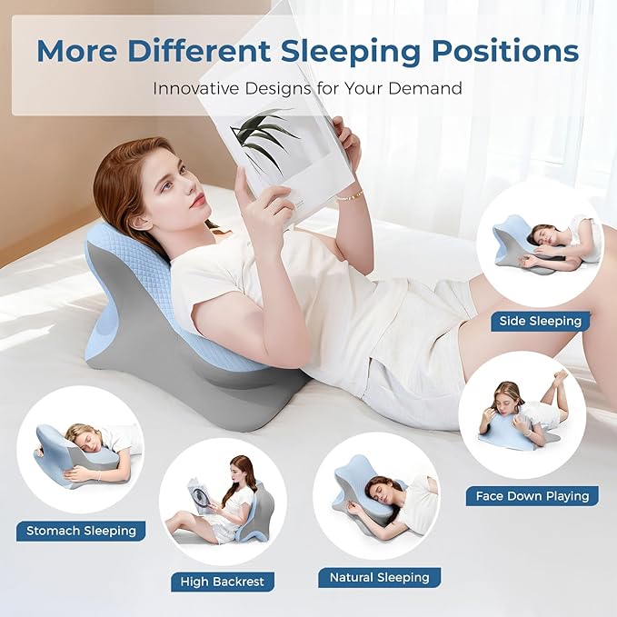 YRuiSofut Reading Pillow for Bed, Lying, Leaning and Prone, Ergonomic Memory Foam Bed Wedge Pillow for Headboard, Floor Cushions, Chin & Back Support Pillows on Bedrest Couch Floor-Blue