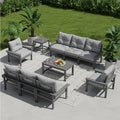 HDPE 10 Piece Outdoor Patio Furniture Set, All-Weather Outdoor Couch Bistro Set with Hick Cushions & Table, Patio Conversation Sets for Lawn, Garden, Porch, Balcony, Deck, Poolside, Grey