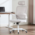 Rishtivin Ergonomic Office Chair with 3D Adjustable Lumbar Support, Mesh High Back, 75° Rotating Headrest, Rocking Function, 300lbs Capacity, Black/White (White)