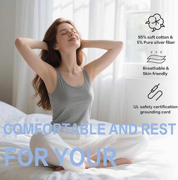 Ali King Grounding Sheets - King Size, Soft Cotton with Silver Fiber, 15'' Deep Pocket Earth Grounding Fitted Bed Sheets for Improved Sleep (Dark Gray, King 76''*80''*15'')