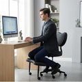 Ergonomic Cross Legged Chair, Meditation Chair Plus with 360° Swivel Wheels for ADHD/Fidgety Sitters, Height Adjustable & Lumbar Support, Black PU, Chic Home Office Furniture