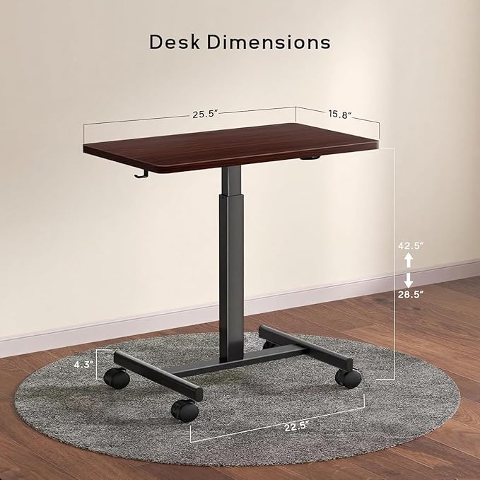 NICECOZY Mobile Standing Desk, Small Teacher Standing Rolling Desk, Portable Laptop Desk with Lockable Wheels, Computer Workstations, Adjustable Height, Dark Walnut