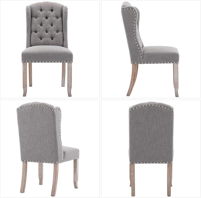 DUOMAY Modern Tufted Dining Chairs Set of 6, Linen Upholstered Dining Room Chairs Armless Guest Side Chair for Kitchen Dining Room, Wingback Accent Chairs with Solid Wood, Grey