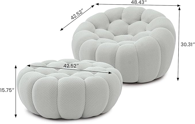 WJShome Modular Sectional Sofa,Bubble Couch Set,1 Seater+ Ottoman,Modern Upholstered Bean Bag Sofa Couch Mesh Fabric Lazy Floor Chair Living Roon Sets (Gray)