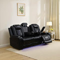 Caberryne Power Recliner Sofa with LED Lights,Leather Reclining Couch with Double Recliner/USB Port/Coffee Table/Cup Holder for House/Home Theater(3 Seater Sofa,Black)