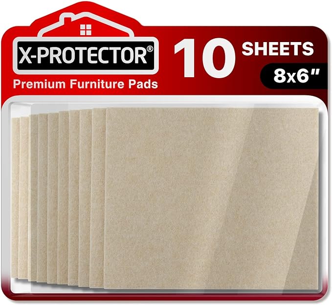 Felt Furniture Pads X-PROTECTOR 10 PCS - Premium 8” x 6” x 1/5” Heavy Duty Beige Felt Sheets! Cut Large Furniture Pads to The Size You Need - The Best Felt Floor Protectors for Any Hard Floor!