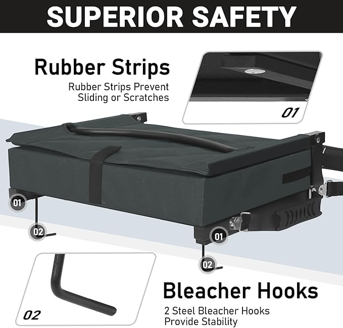 Sheenive Stadium Seats for Bleachers with Back Support, Bleacher Seats with Backs and Cushion Wide, Padded Portable Folding Comfort Stadium Chair with Shoulder Strap, Perfect for Sports Events