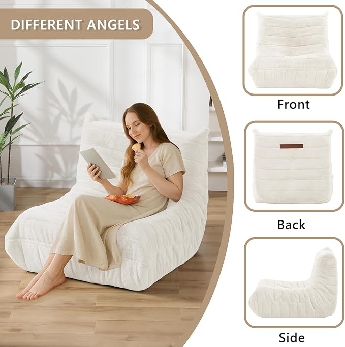 Bean Bag Chair for Adults, Giant Bean Bag Sofa Oversized Beanbag Chairs, Fireside Bean Bag Couch with High Density Sponge Filled Large Bean Bags Chair for Apartment Living Room Bedroom, Beige