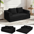 COMAX Convertible Sofa Bed, Folding Floor Couch Corduroy Fold Out Couch Bed Futon Sleeper Mattress with Pillows, Boneless Sofa Comfy Lounge Loveseat for Living Room Bedroom, Plush Black
