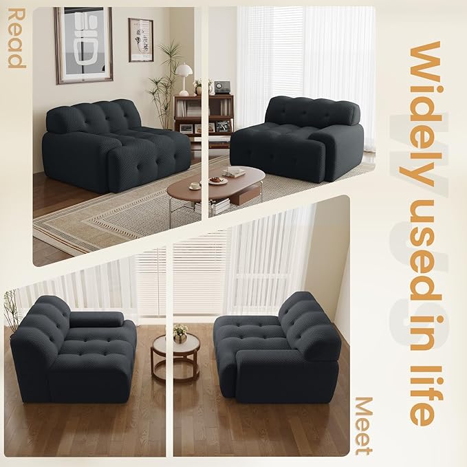 86.6inch Modular Sectional Couch,Oversized Loveseat Sofa, 3D Mesh Fabric Comfy Cloud Sofa Couches, Curved Couch for Living Room, Office, Apartment,No Assembly Required (Black, 86.6")