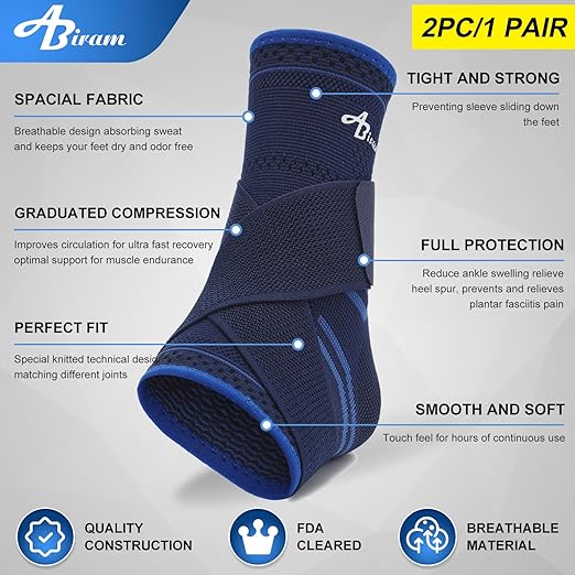 ABIRAM Ankle Brace for Women & Men, Ankle Compression Sleeve, Foot Sleeve with Wrap, Ankle Support, Foot Brace for Sprained Foot & Arch, Plantar Fasciitis Relief Socks, Achilles Tendonitis