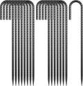 OK5STAR J Hook Rebar Stakes 12 Inch 16 Pack, 5/16 Inch Diameter Heavy Duty Steel Tent Stakes, Black E-Coated Anti-Rust Ground Anchors for Fencing, Tarp, Outdoor Decorations, Inflatables, Bounce House