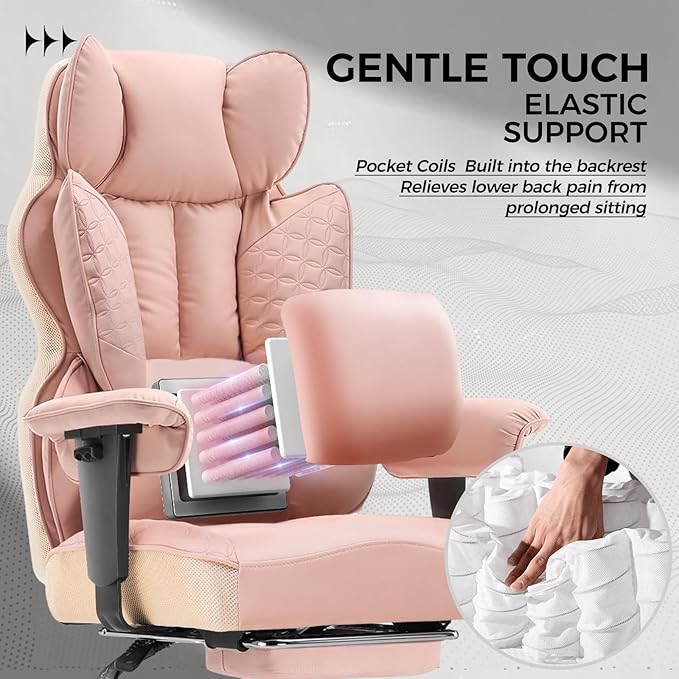 COMHOMA Desk Office Chair 400LBS Big and Tall Office Chairs Ergonomic Gaming Chairs with Wide Seat Leather High Back Chair with Foot Rest Adjustable Armrests Pocket Spring Lumbar Support