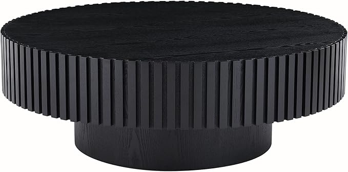 31.49'' Small Round Coffee Table for Living Room or Sofa, Lounge or Other Small Spaces, Black Coffee Table Wood with Modern Design, Mid Century Style, Low Profile, Easy Assembly