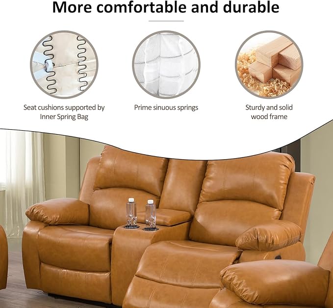 AYCP Bonded Leather Living Room Furniture Set Reclining Sofa Set Loveseat Furniture Sets in Living Room Sofa Recliners (Loveseat, Ginger)