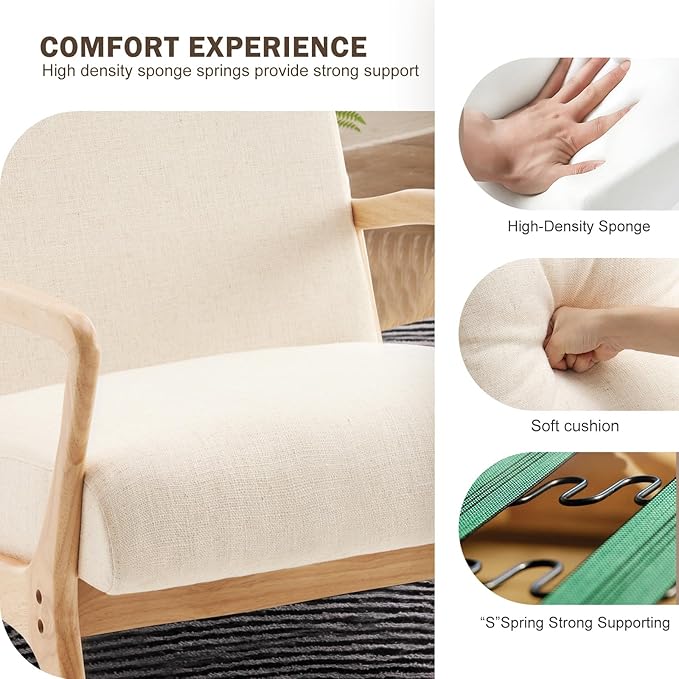 ELUCHANG Mid-Century Modern Accent Chair with Lumbar Pillow, Upholstered Armchair in Premium Linen Fabric, Comfy Reading & Lounge Chair for Living Room, Bedroom, Sunroom, Apartment